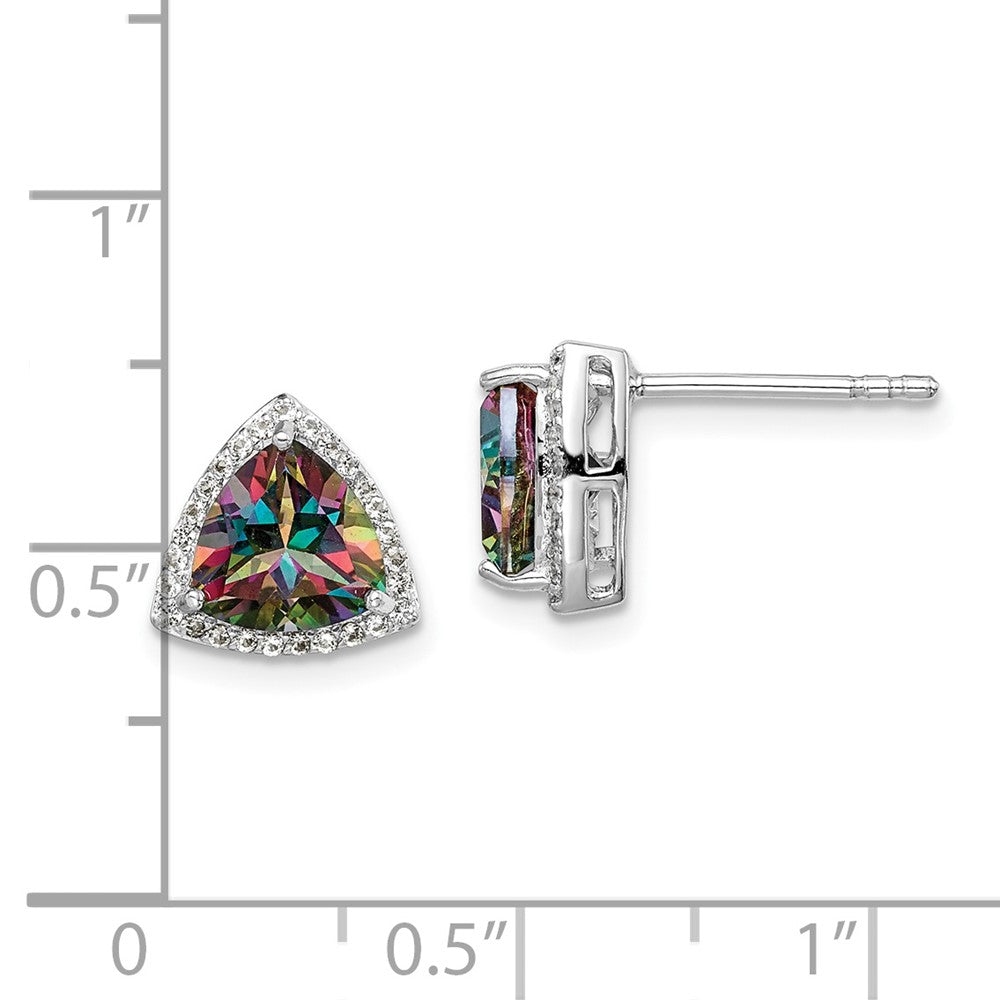 QE14272 Sterling Silver Rhodium-plated Trillion Mystic Fire/White Topaz Earrings