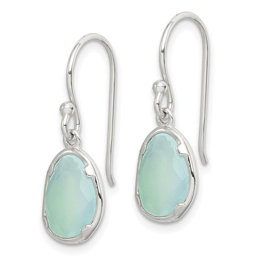 QE14273 Sterling Silver Blue Chalcedony Dangle Earrings