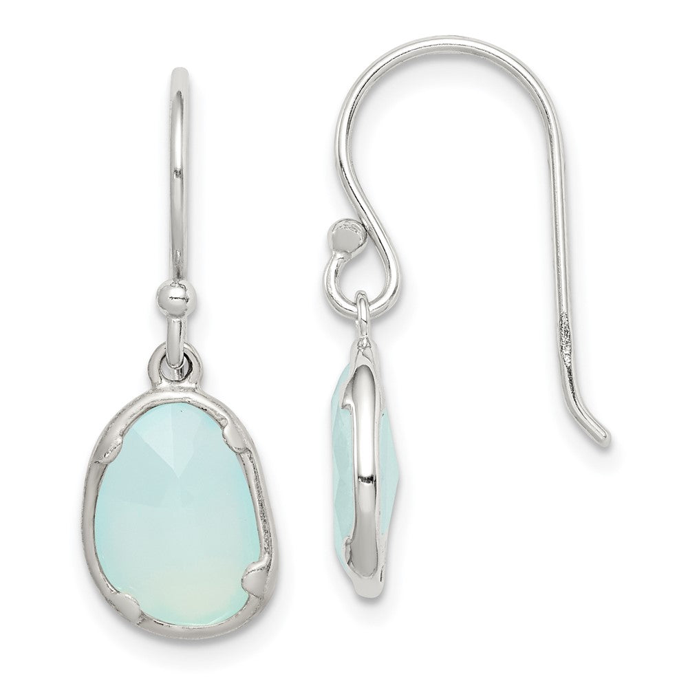 QE14273 Sterling Silver Blue Chalcedony Dangle Earrings