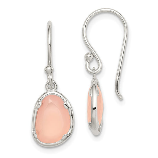 QE14274 Sterling Silver Pink Chalcedony Dangle Earrings