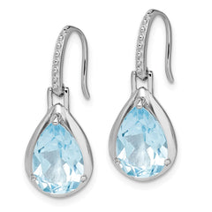 QE14284 Sterling Silver Rhodium-plated Blue Topaz Teardrop Dangle Earrings