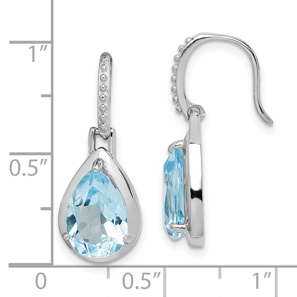 QE14284 Sterling Silver Rhodium-plated Blue Topaz Teardrop Dangle Earrings