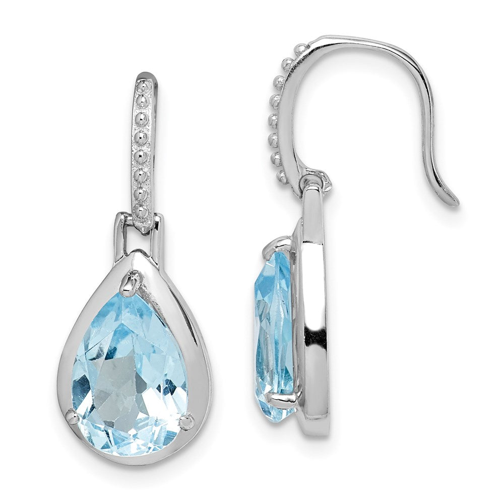 QE14284 Sterling Silver Rhodium-plated Blue Topaz Teardrop Dangle Earrings