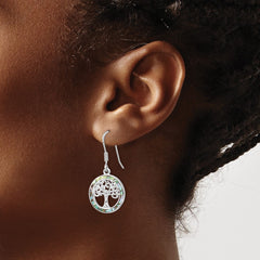 QE14293 Sterling Silver Rhodium-plated Abalone Circle w/ Tree Dangle Earrings