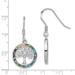 QE14293 Sterling Silver Rhodium-plated Abalone Circle w/ Tree Dangle Earrings