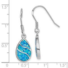 QE14294 Sterling Silver Rhodium-plated Created Opal Inlay Teardrop Dangle Earrings