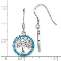 QE14298 Sterling Silver Rhodium-plated Creat Blue Opal w/ Tree Dangle Earrings