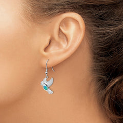QE14303 Sterling Silver Rhodium-plated Created Blue Opal Bird Dangle Earrings