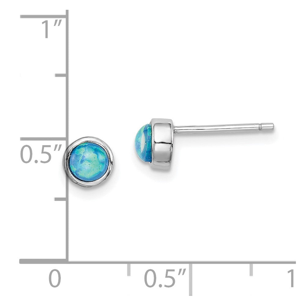 QE14304 Sterling Silver RH-plated Polished 5mm Created Opal Round Stud Earrings