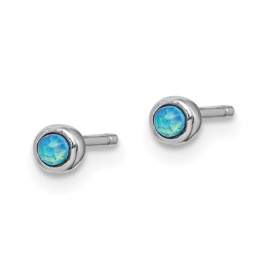 QE14306 Sterling Silver RH-plated Polished 3mm Created Opal Round Stud Earrings