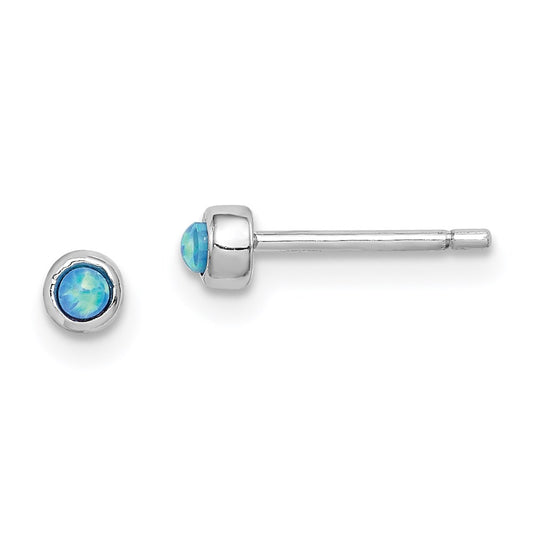 QE14306 Sterling Silver RH-plated Polished 3mm Created Opal Round Stud Earrings