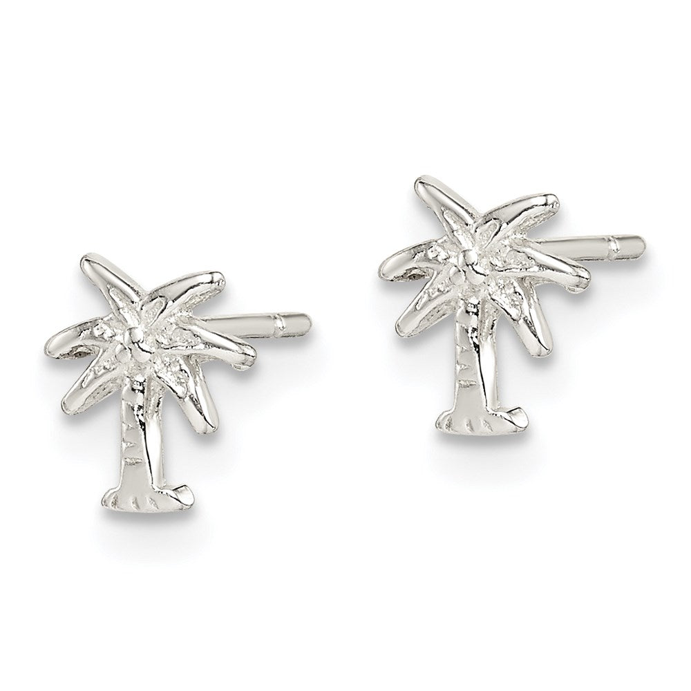 QE14326 Sterling Silver Polished Palm Tree Post Earrings