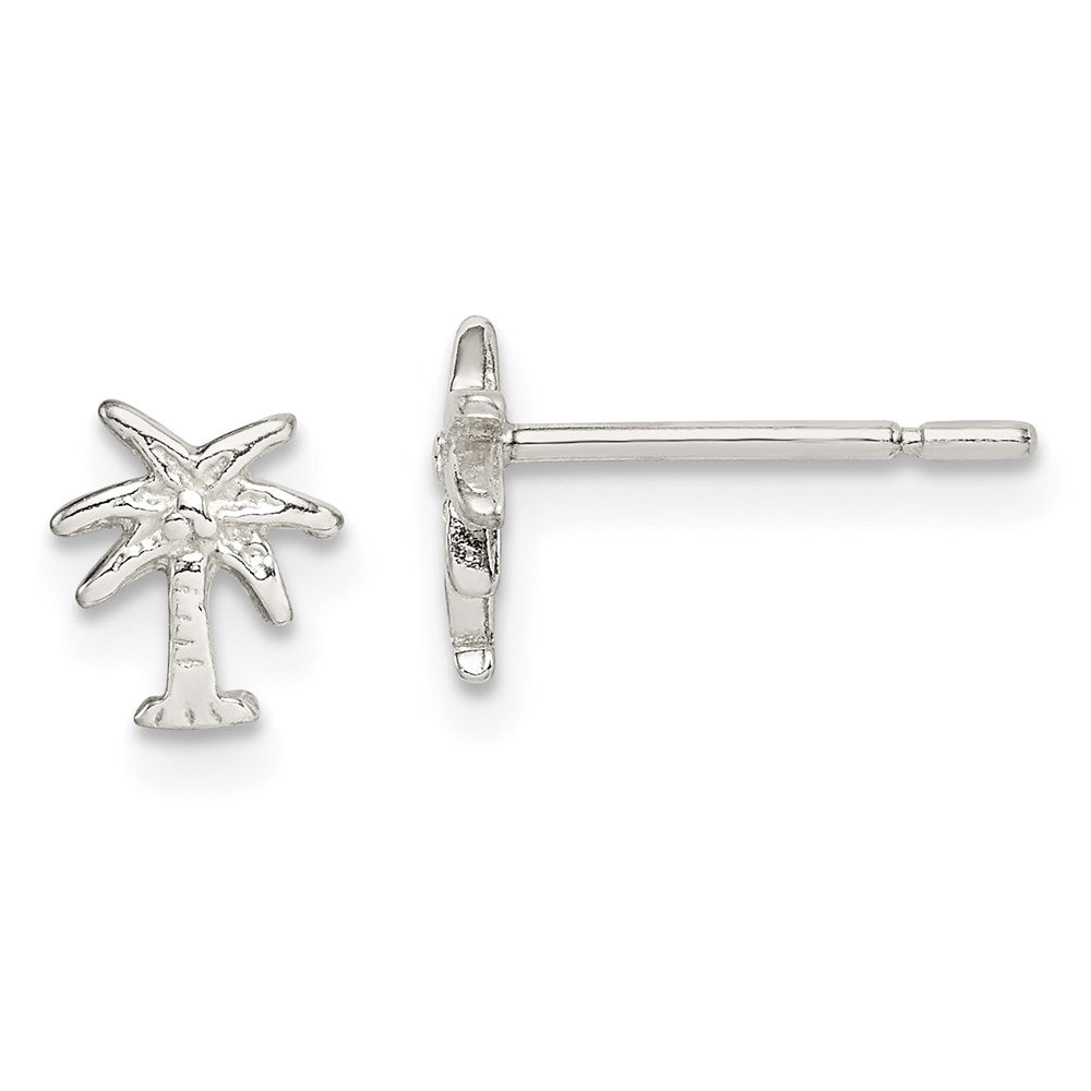 QE14326 Sterling Silver Polished Palm Tree Post Earrings