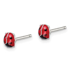 QE14342 Sterling Silver RH-plated Enameled Ladybug Children's Post Earrings
