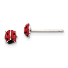 QE14342 Sterling Silver RH-plated Enameled Ladybug Children's Post Earrings