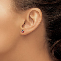 QE14344 Sterling Silver RH-plated Enameled Ladybug Children's Post Earrings