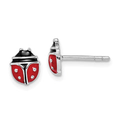 QE14344 Sterling Silver RH-plated Enameled Ladybug Children's Post Earrings