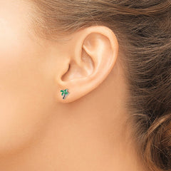 QE14345 Sterling Silver Rhodium-plated Polished Enameled Palm Tree Post Earrings