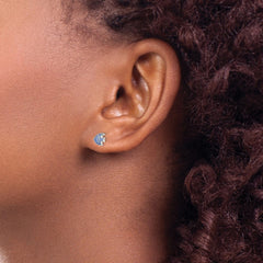 QE14346 Sterling Silver Rhodium-plated Polished Blue Enameled Fish Childs Post Earrings