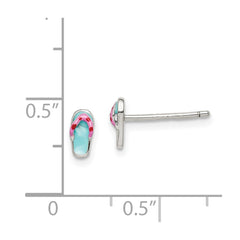 QE14348 Sterling Silver Polished Teal & Pink Enameled Flip Flop Children's Post Earrings