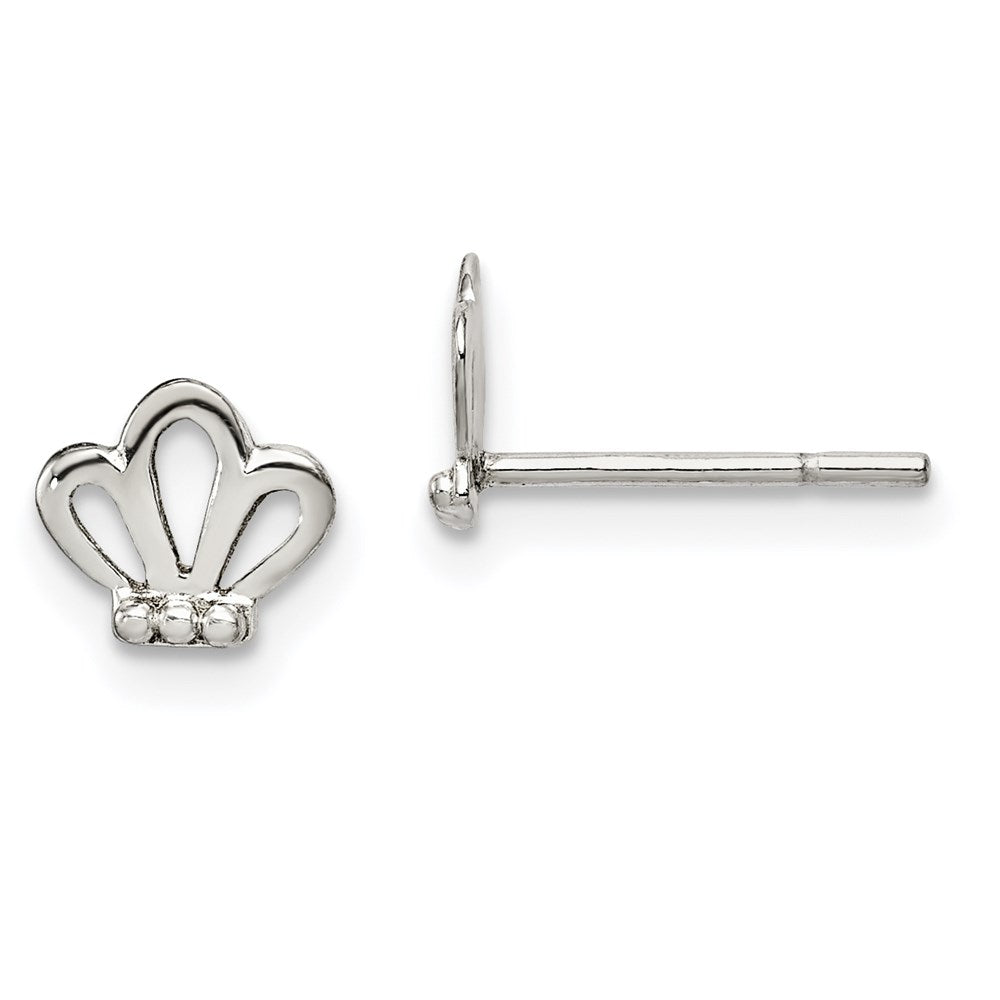 QE14353 Sterling Silver Polished & Beaded Tiara Children's Post Earrings