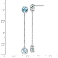 QE14372 Sterling Silver Rhodium-plated Blue Topaz Chain Post Dangle Earrings