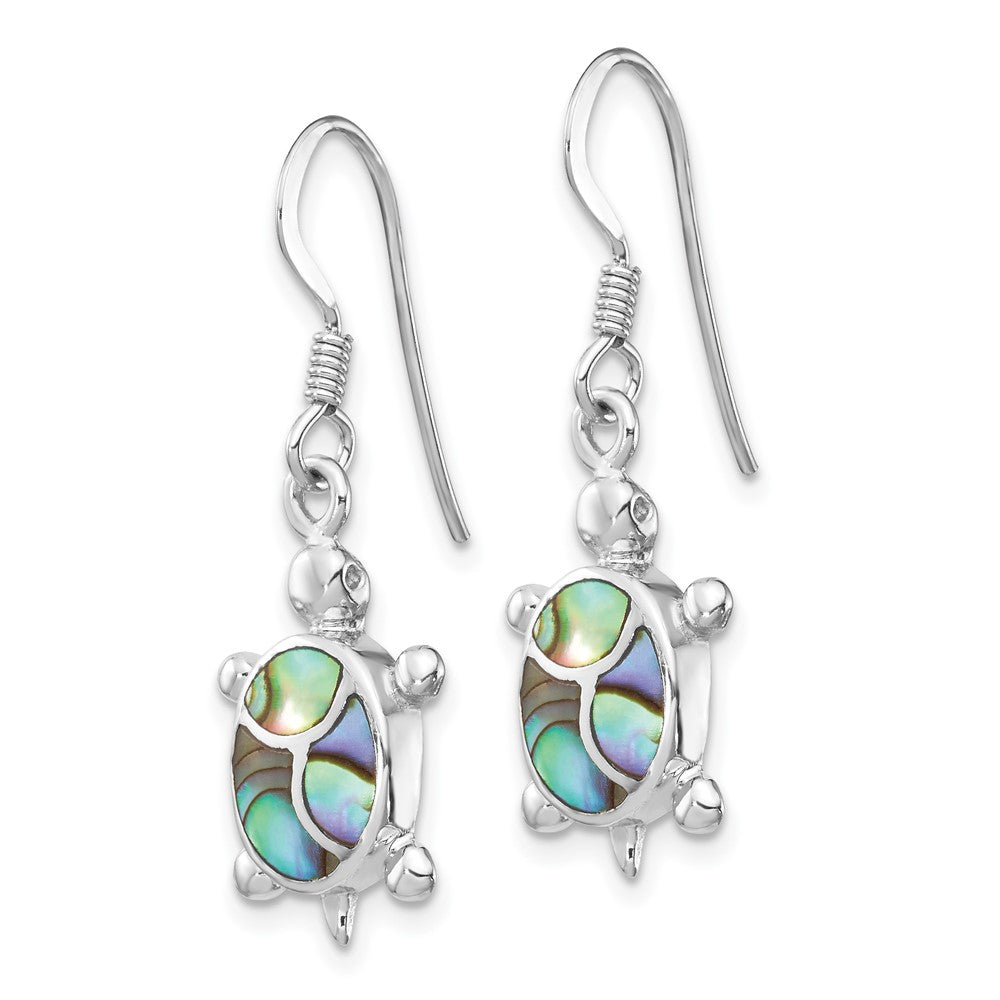 QE14442 Sterling Silver Rhodium-plated Abalone Turtle Dangle Earrings