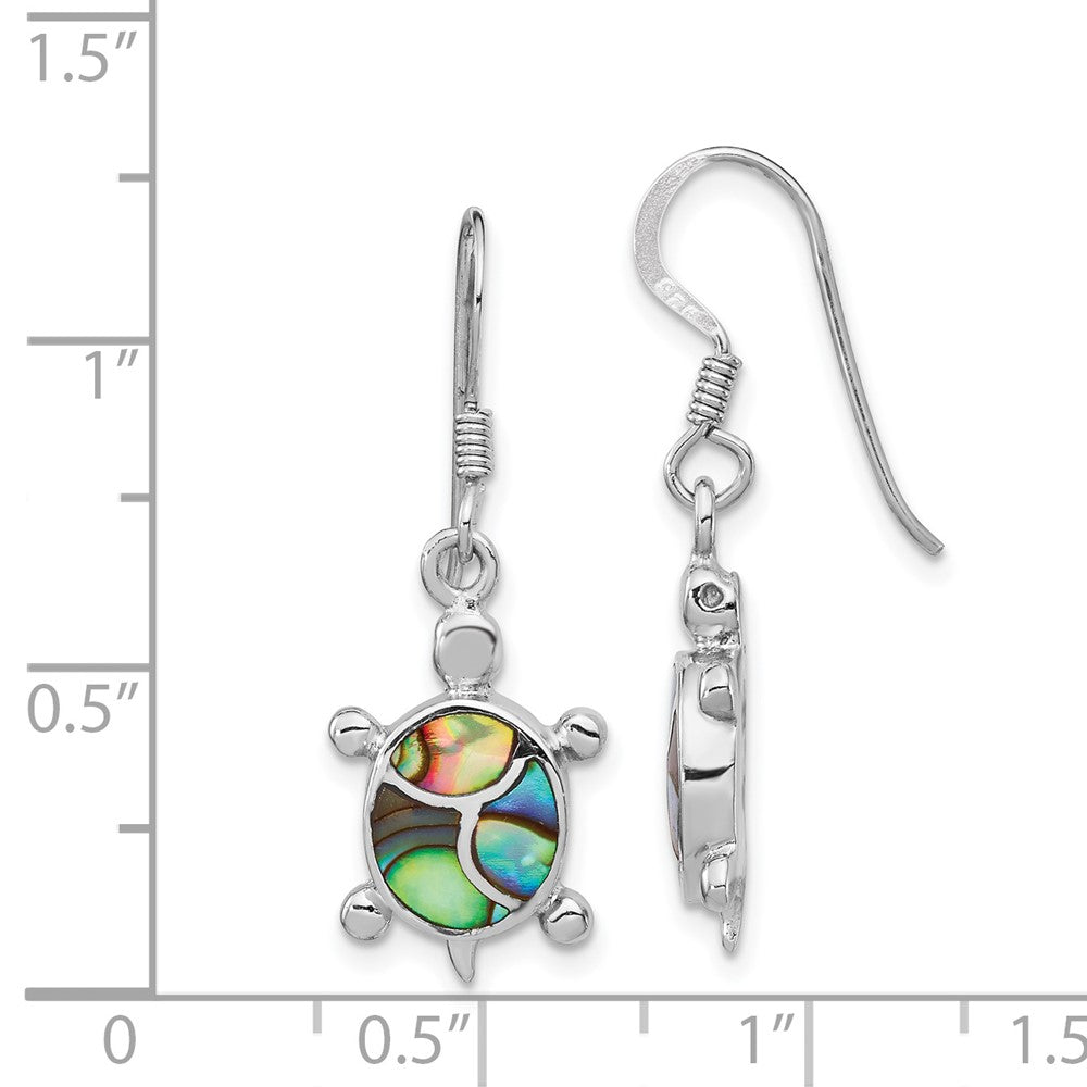 QE14442 Sterling Silver Rhodium-plated Abalone Turtle Dangle Earrings