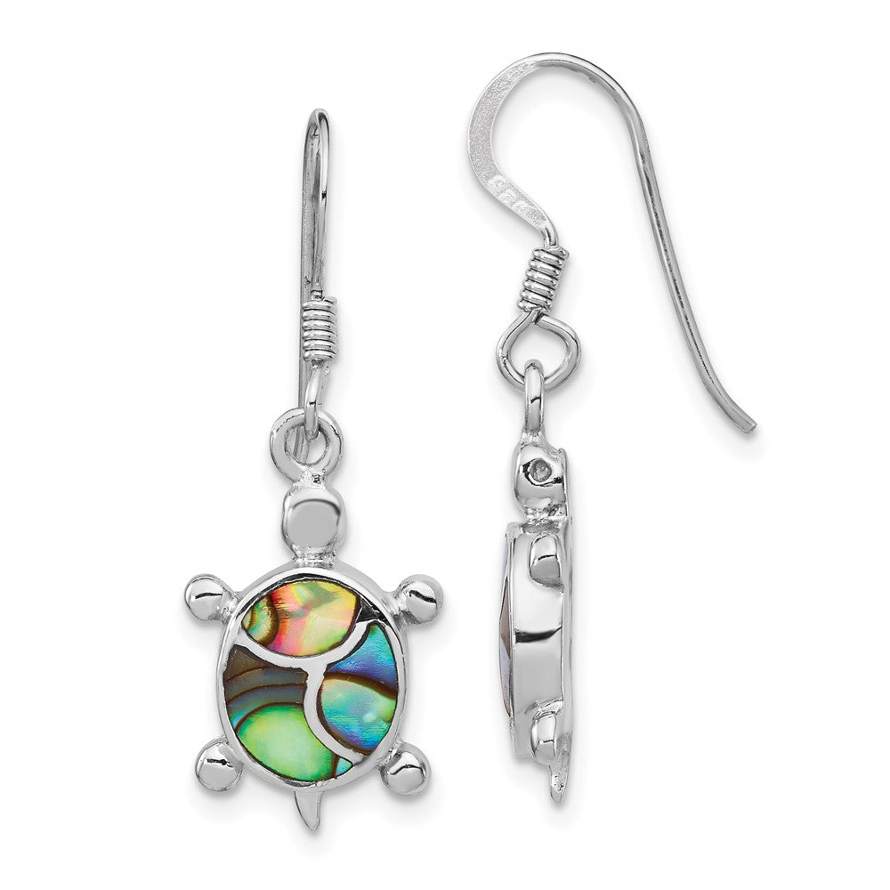 QE14442 Sterling Silver Rhodium-plated Abalone Turtle Dangle Earrings