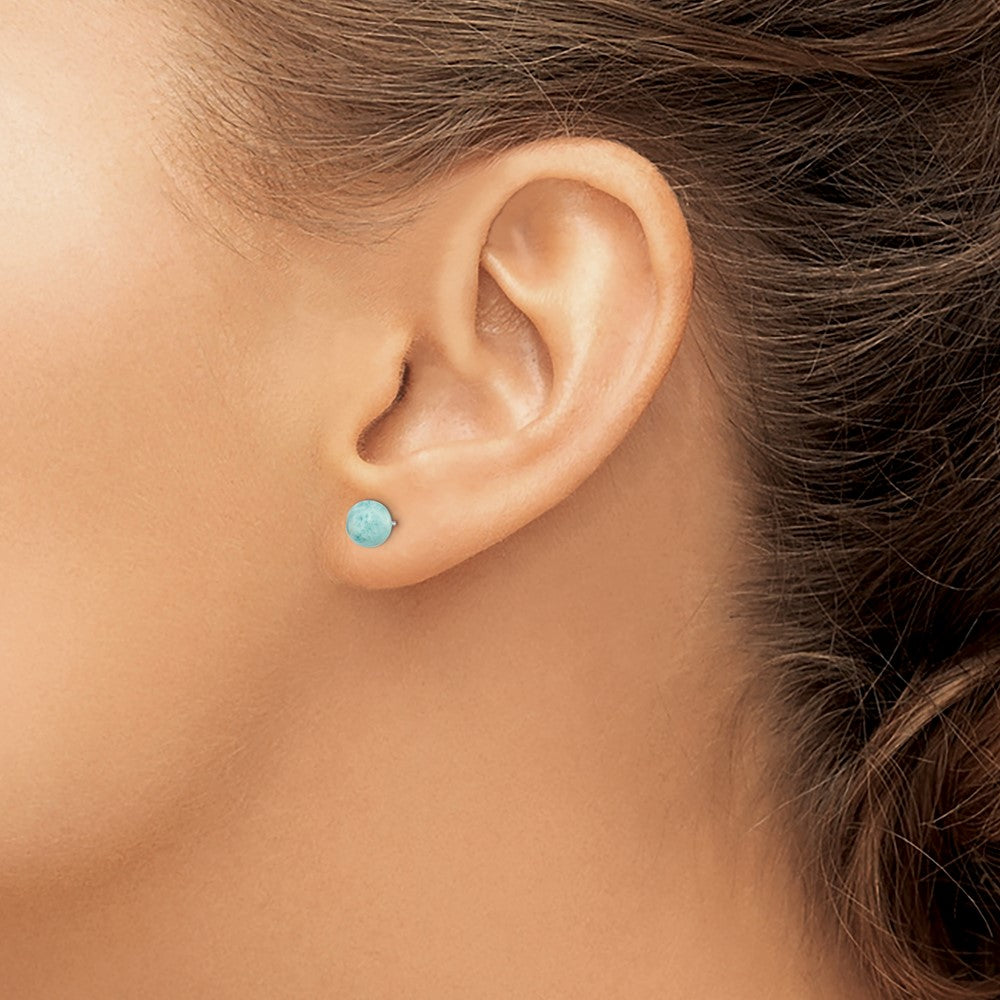 QE14444 Sterling Silver Rhodium-plated Polished 6mm Round Larimar Post Earrings
