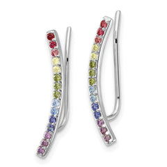 QE14453 Prizma Sterling Silver Rhodium-plated Colorful CZ Ear Climbers