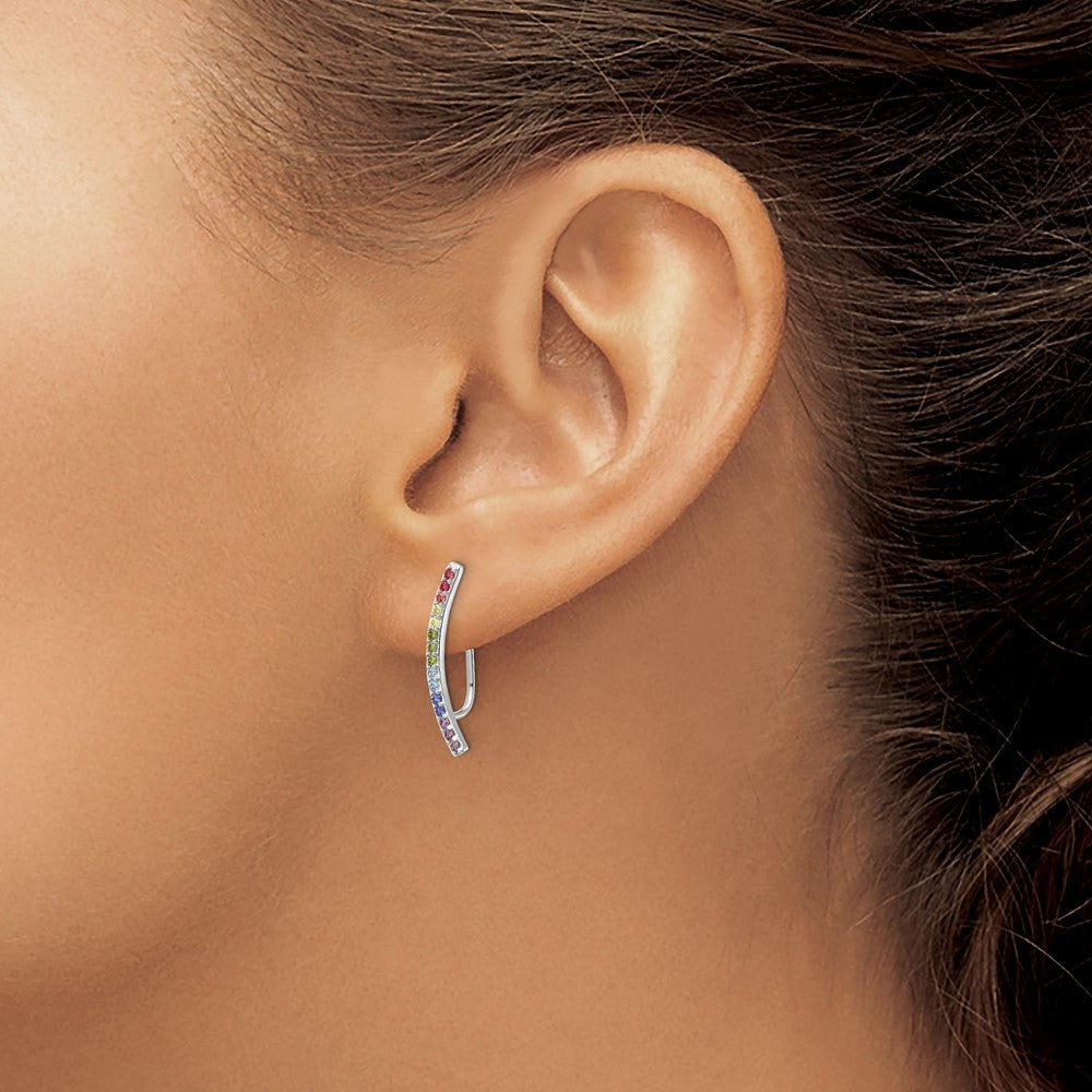 QE14453 Prizma Sterling Silver Rhodium-plated Colorful CZ Ear Climbers