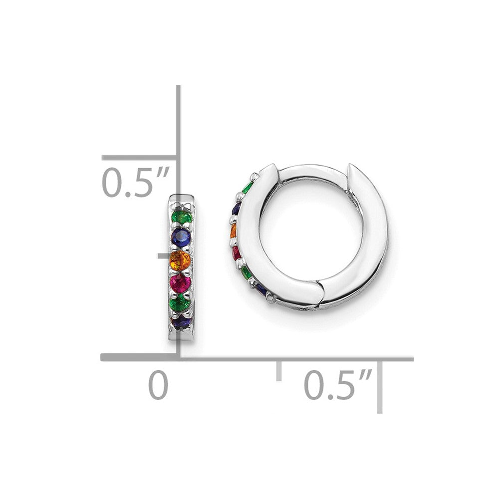 QE14454 Prizma Sterling Silver Rhodium-plated Colorful CZ Small Hinged Hoop Earrings