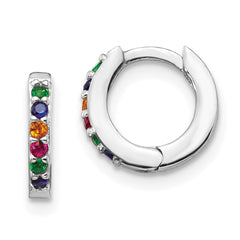 QE14454 Prizma Sterling Silver Rhodium-plated Colorful CZ Small Hinged Hoop Earrings