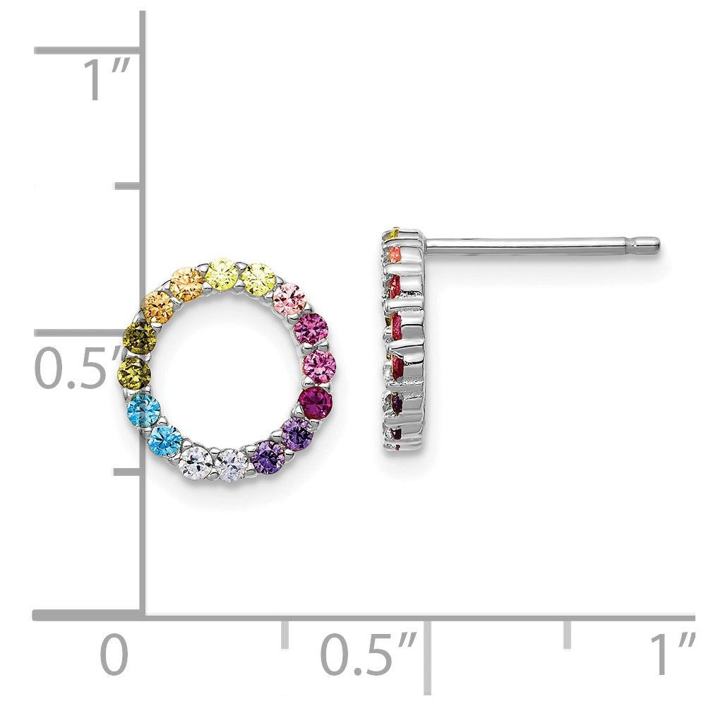QE14459 Prizma Sterling Silver Rhodium-plated Colorful CZ Open Circle Post Earrings