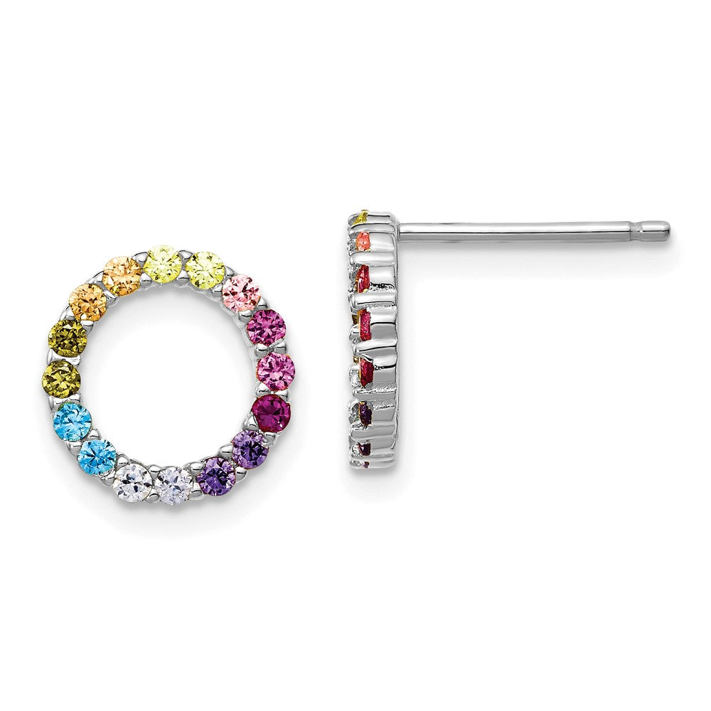 QE14459 Prizma Sterling Silver Rhodium-plated Colorful CZ Open Circle Post Earrings