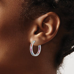 QE14463 Prizma Sterling Silver Rhodium-plated White and Colorful CZ In and Out Hinged Hoop Earrings