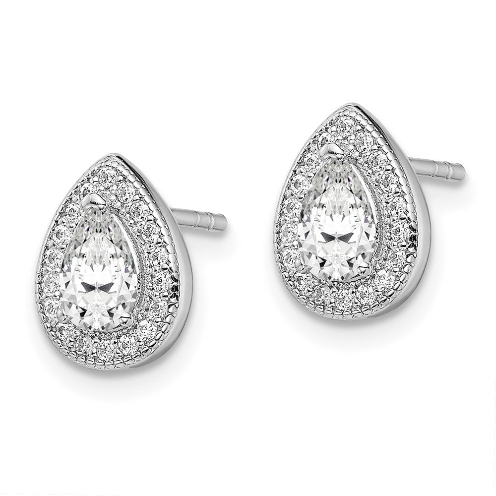 QE14472APR Sterling Silver Rhodium Plated CZ Post Earrings