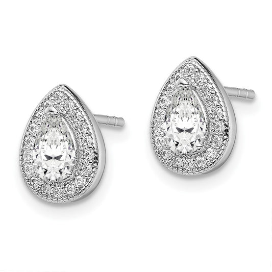 QE14472APR Sterling Silver Rhodium Plated CZ Post Earrings
