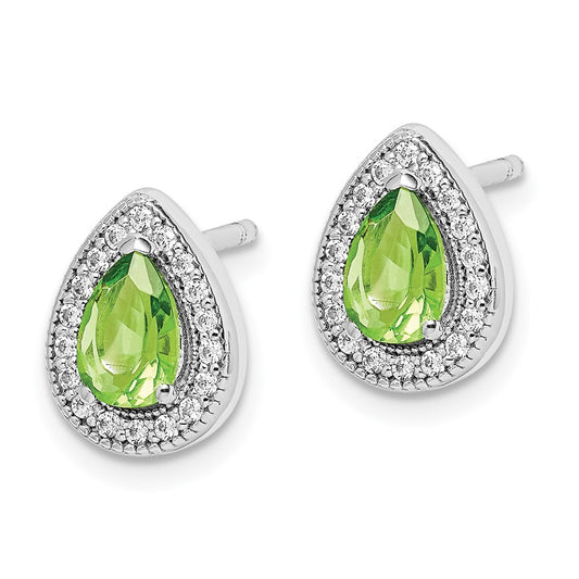 QE14472AUG Sterling Silver Rhodium Plated Green and Clear CZ Post Earrings