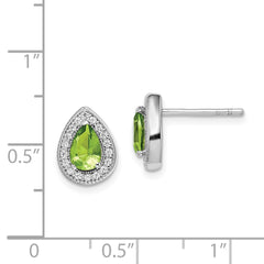 QE14472AUG Sterling Silver Rhodium Plated Green and Clear CZ Post Earrings