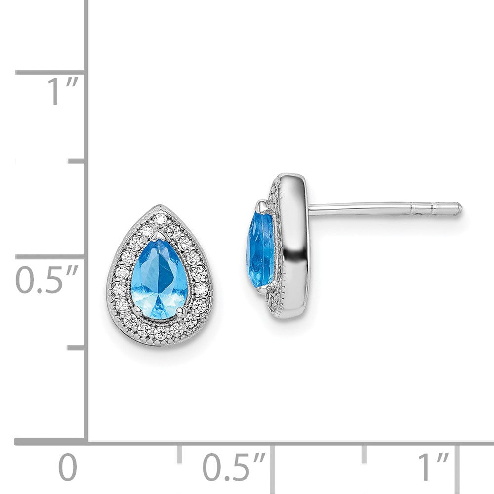 QE14472DEC Sterling Silver Rhodium Plated Blue and Clear CZ Post Earrings