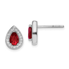 QE14472JAN Sterling Silver Rhod Plated Red and Clear CZ Post Earrings