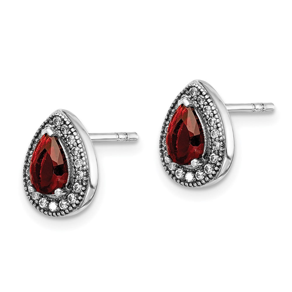 QE14472JUL Sterling Silver Rhodium-Plated Red and Clear CZ Post Earrings