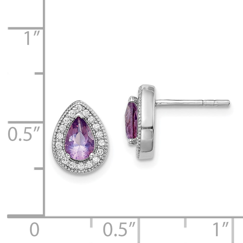 QE14472JUN Sterling Silver Rhodium-Plated Purple and Clear CZ Post Earrings