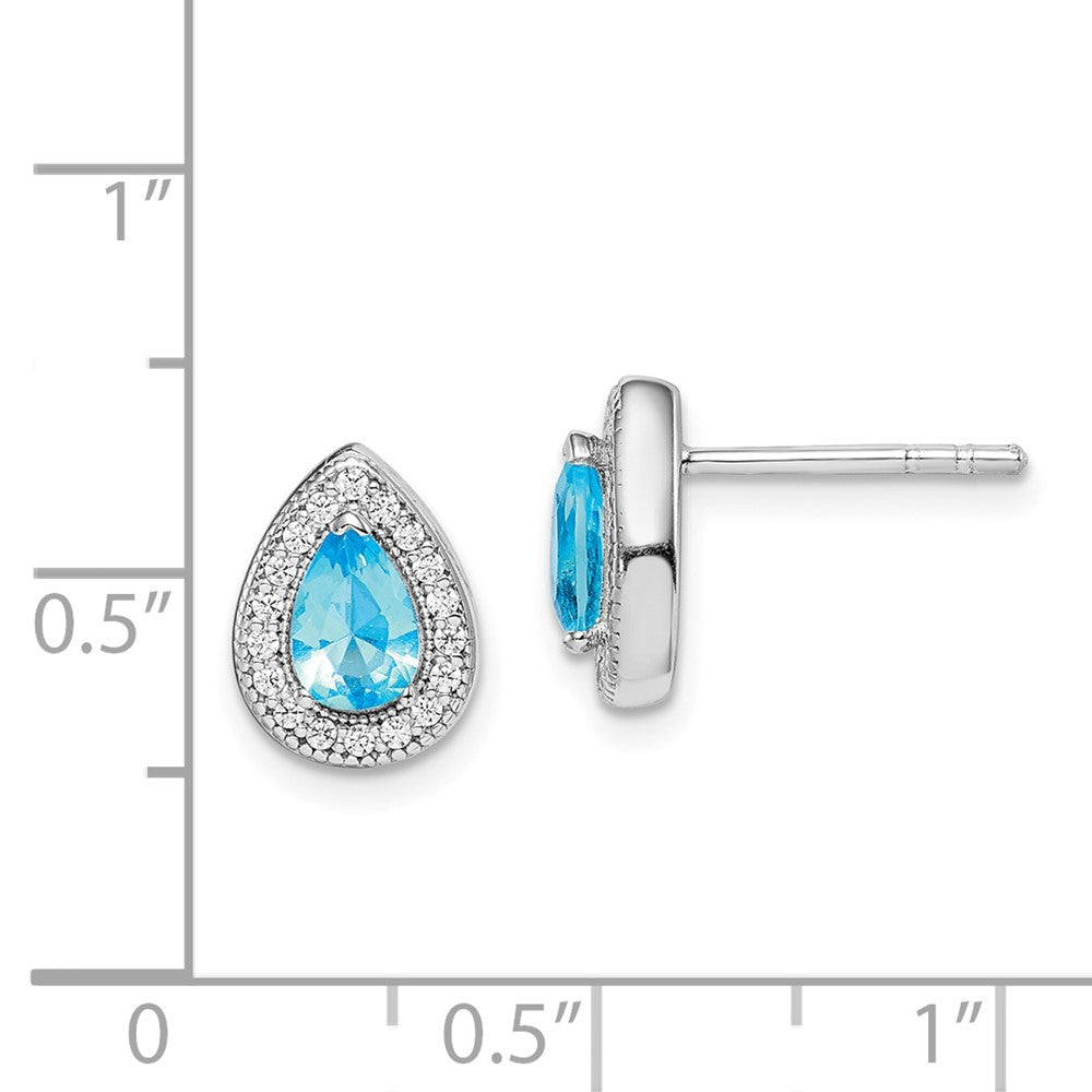QE14472MAR Sterling Silver Rhod Plated Blue and Clear CZ Post Earrings