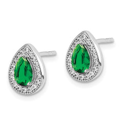 QE14472MAY Sterling Silver Rhodium Plated Green and Clear CZ Post Earrings
