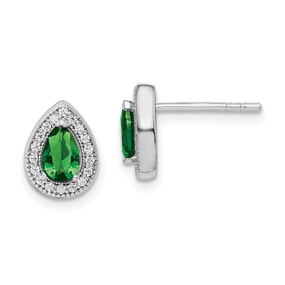 QE14472MAY Sterling Silver Rhodium Plated Green and Clear CZ Post Earrings