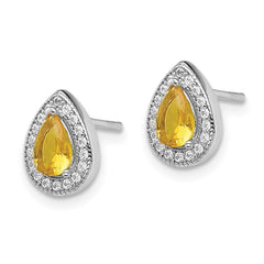 QE14472NOV Sterling Silver Rhodium-Plated Yellow and Clear CZ Post Earrings