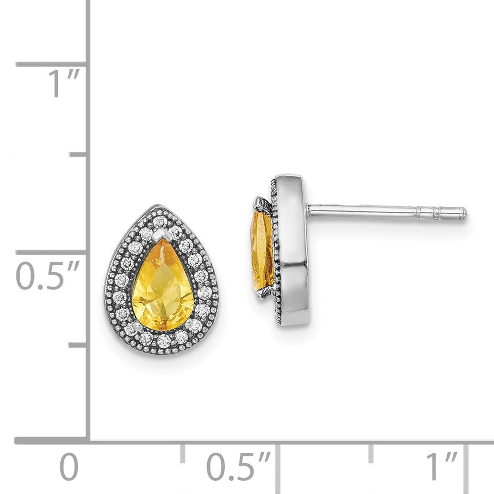 QE14472NOV Sterling Silver Rhodium-Plated Yellow and Clear CZ Post Earrings